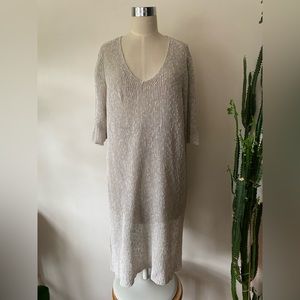 Eileen Fisher Light Taupe Knit V-Neck Midi Dress